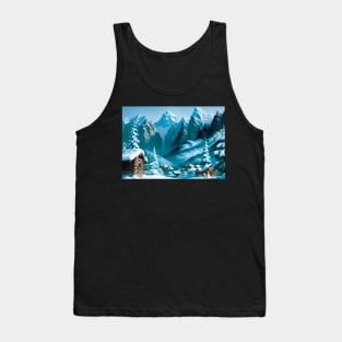 Christmas Scene - Log Cabins in the Snow Tank Top